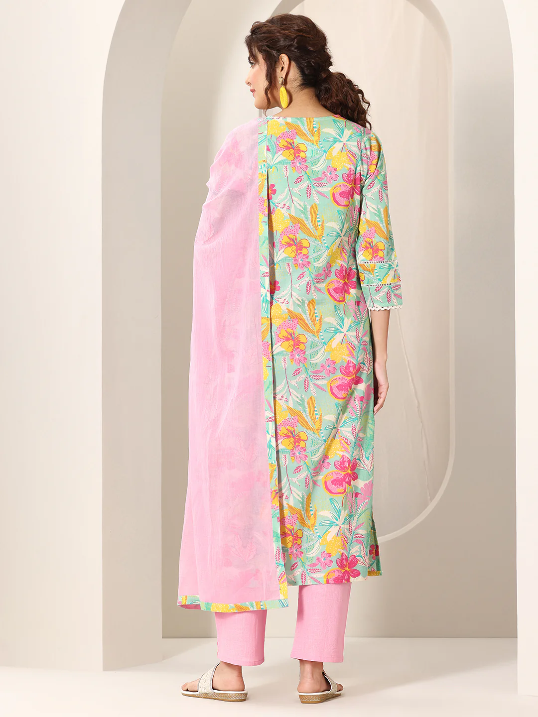 99381_3_63145bef-9bab-4011-8dd1-e6ce728134bd Turquoise Blue Printed Cotton Straight Suit Set With Dupatta - Image 4