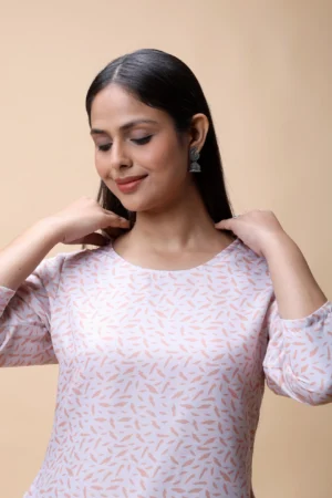 Peach Printed Basic Scoop Neck Short Kurti