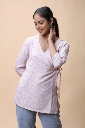 Peach Wrap Around Printed Short Kurti