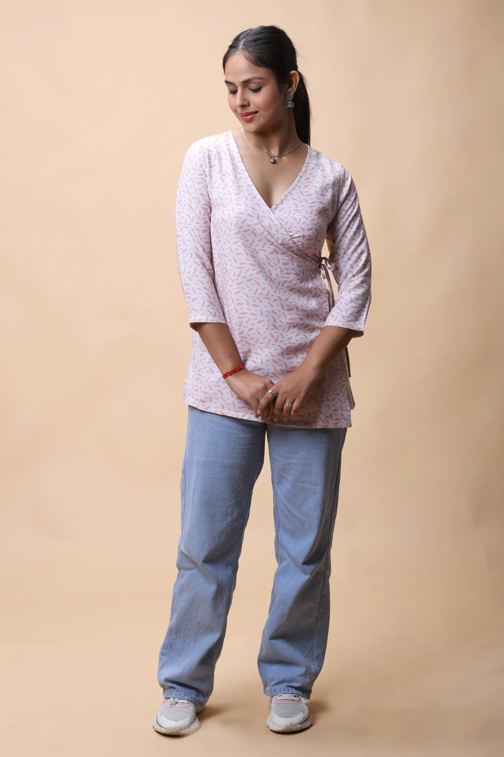 AllTherePeachWrapAroundPrintedShortKurtiForWomen-3 Peach Wrap Around Printed Short Kurti - Image 6