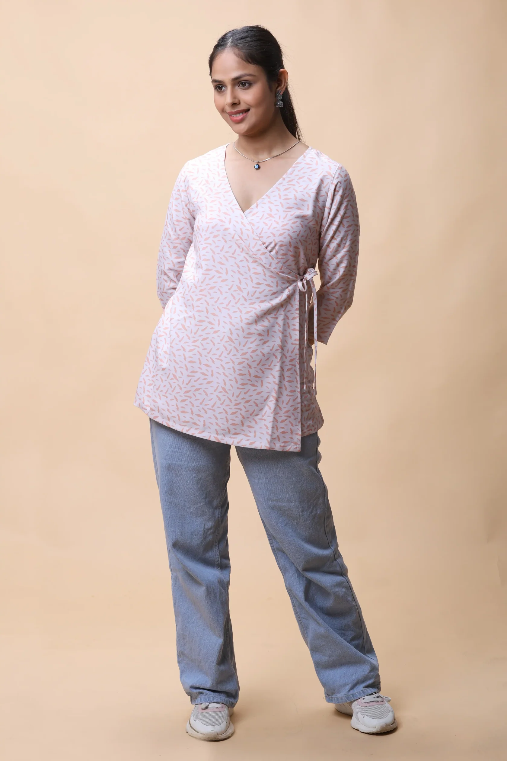 AllTherePeachWrapAroundPrintedShortKurtiForWomen Peach Wrap Around Printed Short Kurti - Image 2