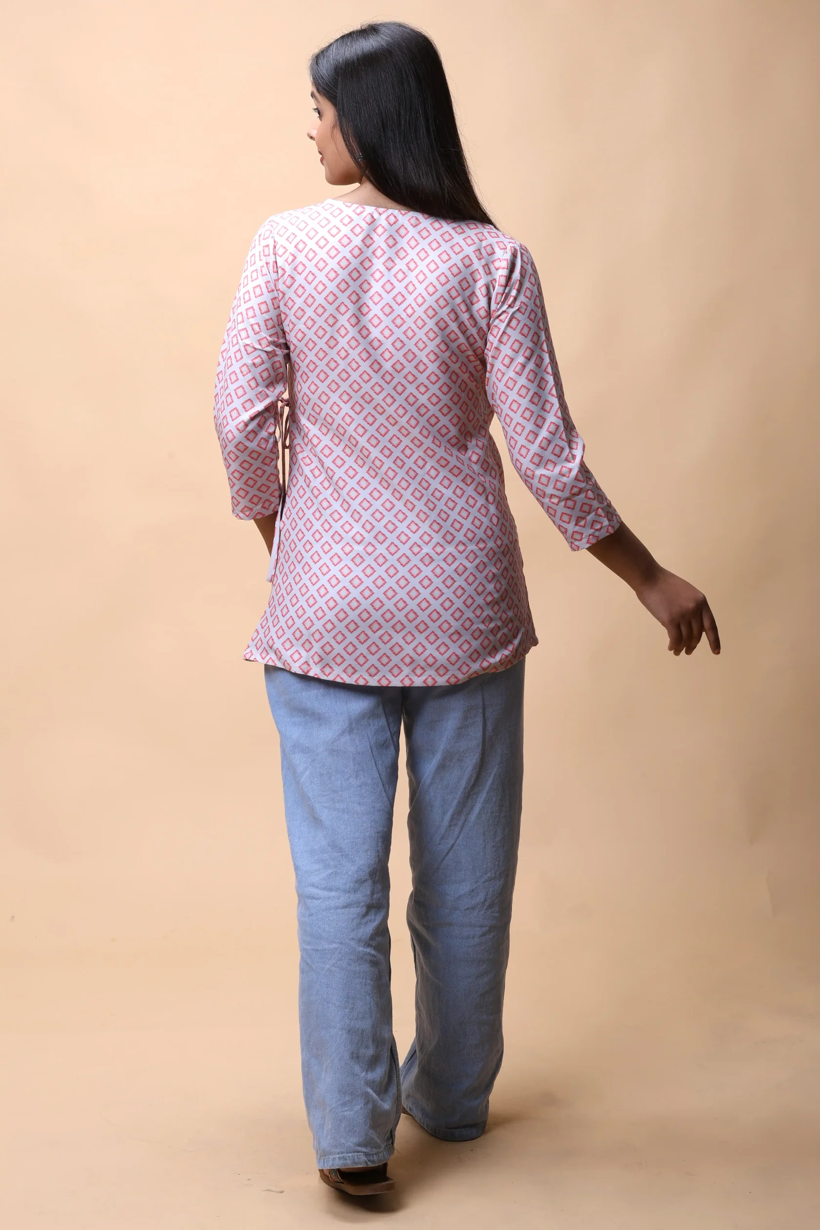 Pink Wrap Around Printed Short Kurti - Image 3