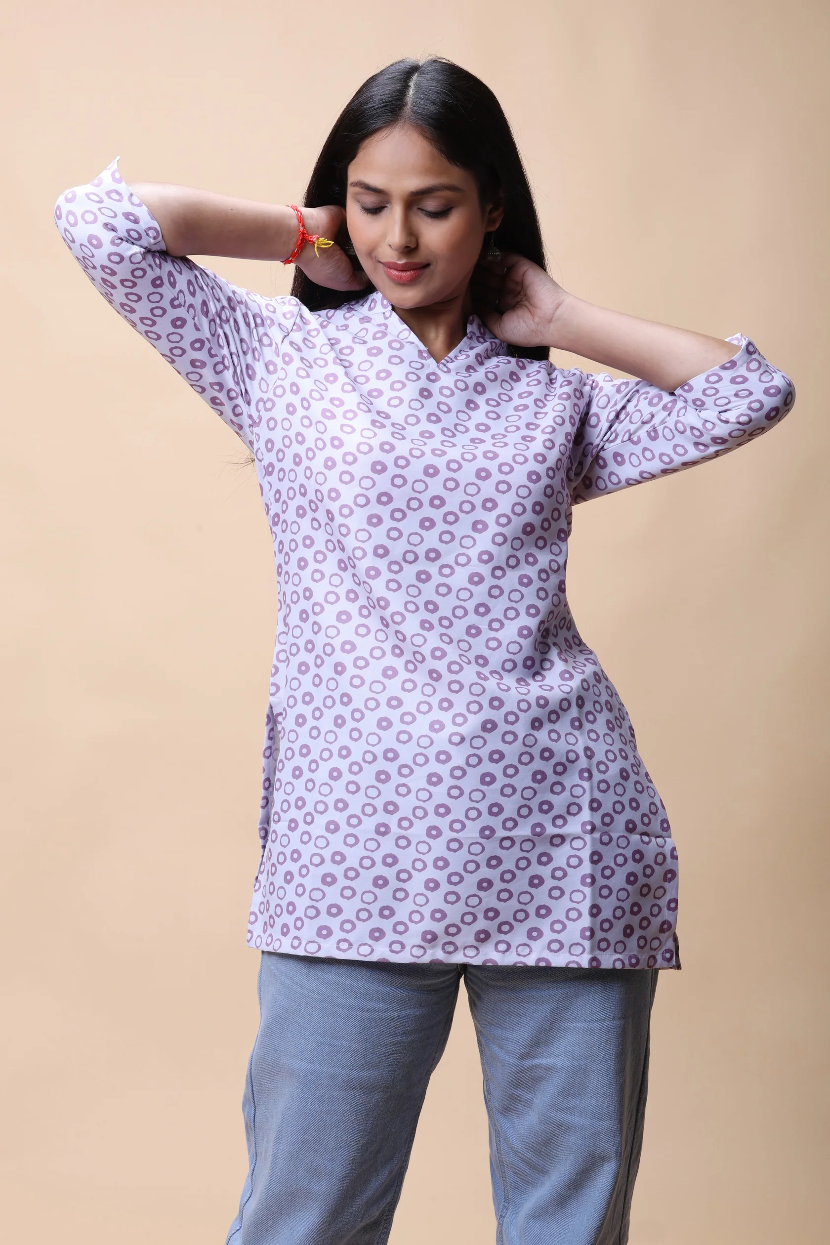 Purple Printed Short Kurti - Image 3