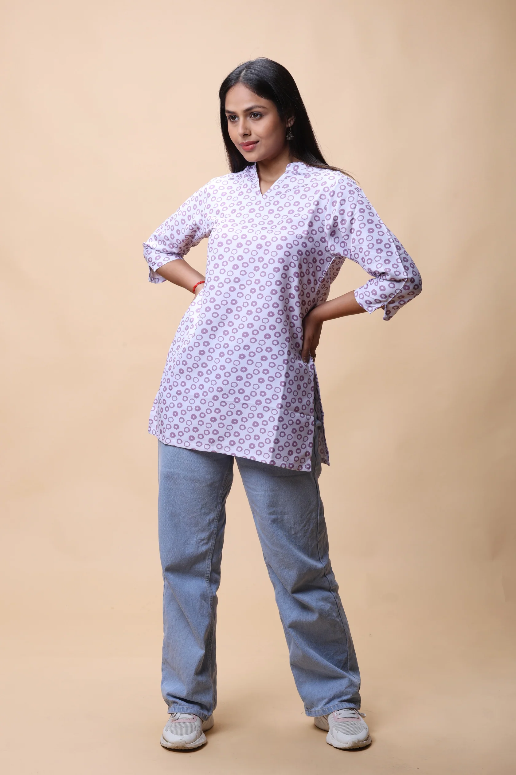 Purple Printed Short Kurti - Image 4