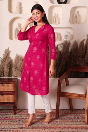 ivory & wine floral rayon kurti with side slit (copy)