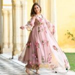 lavender embroidered sharara suit set with dupatta for women (copy)