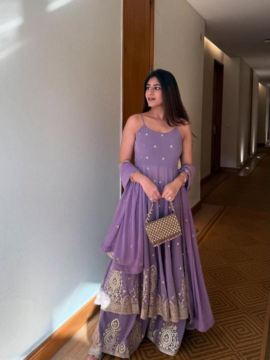 lavender embroidered sharara suit set with dupatta for women lavender embroidered sharara suit set with dupatta for women
