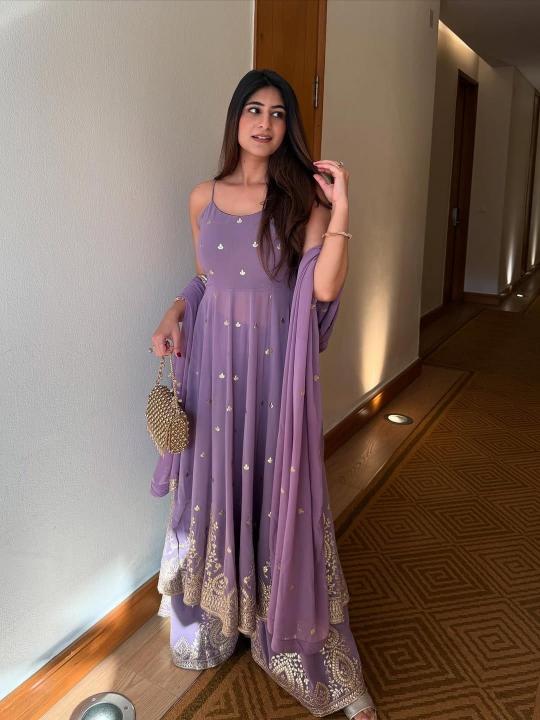 lavender embroidered sharara suit set with dupatta for women lavender embroidered sharara suit set with dupatta for women