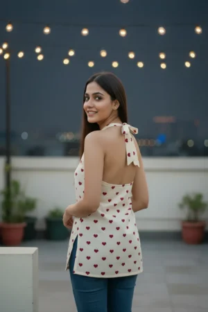 white backless halter neck short kurti