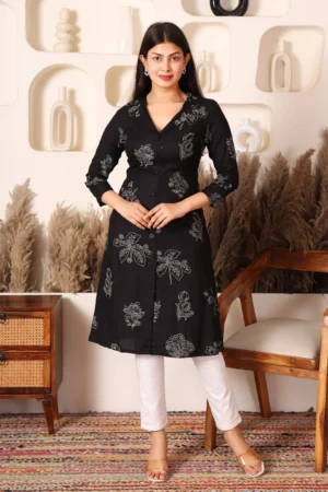 black floral print rayon kurti