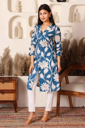 magenta foil print cotton kurti (copy)