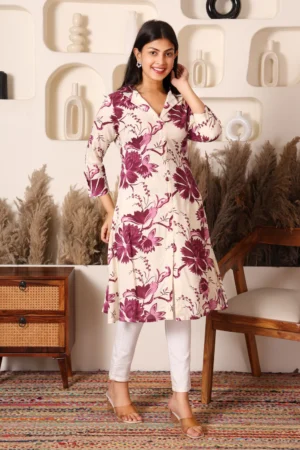 powder blue floral print cotton kurti (copy)