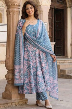 navy blue floral embroidered kurta set with dupatta (copy)