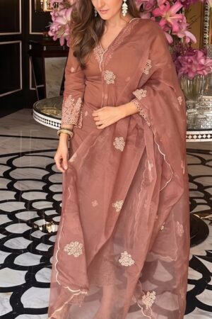 dusty rose embroidered kurta set with dupatta