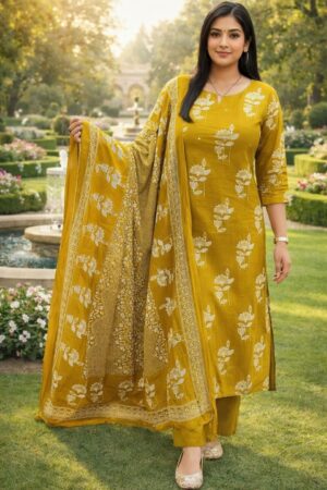 sky blue floral print kurta set with dupatta (copy)